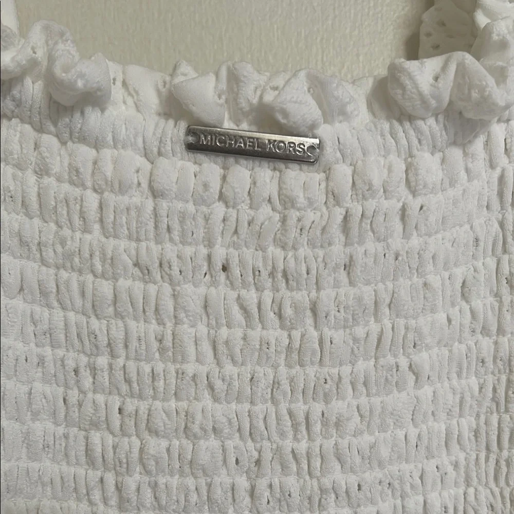 MICHAEL Michael Kors White Eyelet Lace Smocked Sleeveless Maxi Dress M